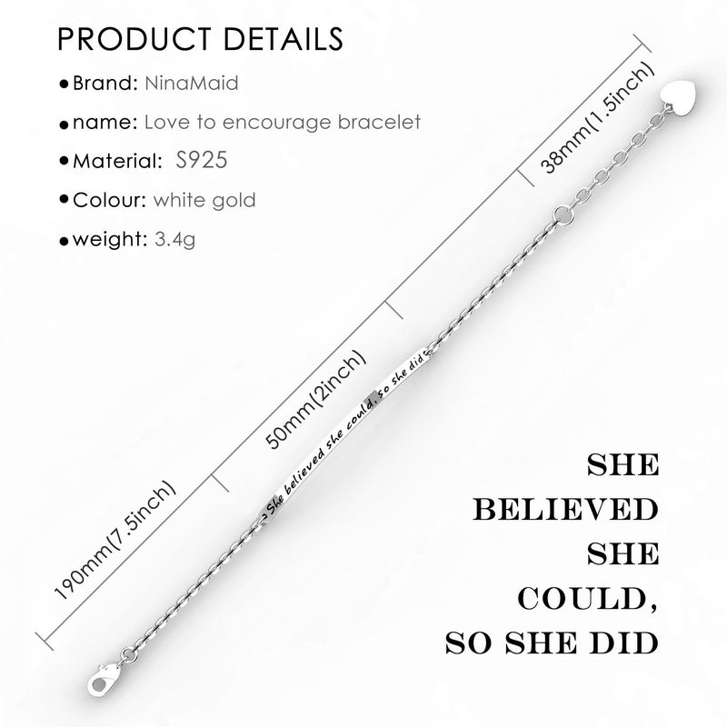 NINAMAID â€œShe believed she could so she didâ€ Engraved 925 Sterling Silver Inspirational Bangle Bracelets - Image 2